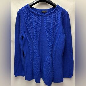 CUPIO Sweater Braided Chunk Cable Knit Peplum Blue